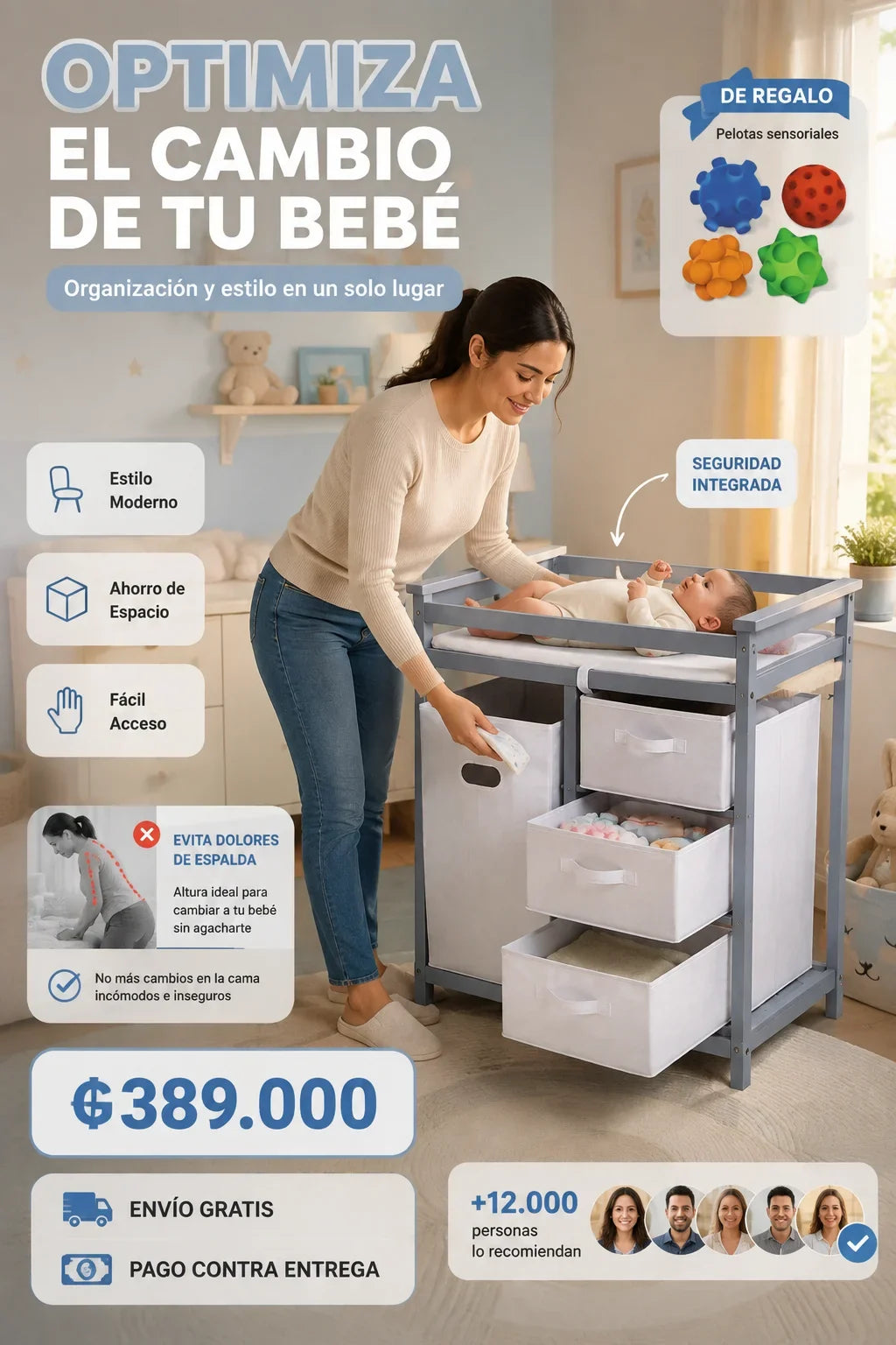 Cambiador de bebé + Pelotas Sensoriales de Regalo